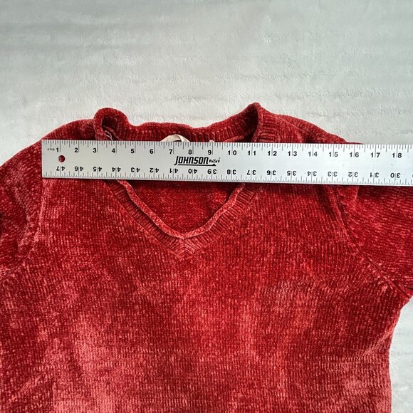 Soft Surroundings Women Chenille V-Neck Sweater Large Red Orange Pullover Casual - Picture 5 of 7
